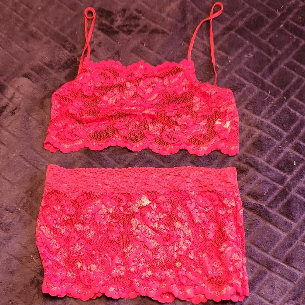Victoria's Secret Lace Bandeau Set - Bright Pink